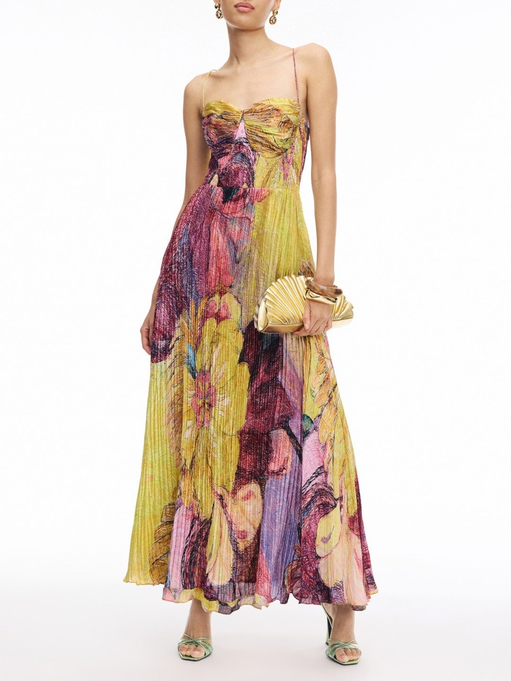 Saaksha & Kinni Kiara Dress - Pleated Floral Maxi Dress in Yellow and Pink